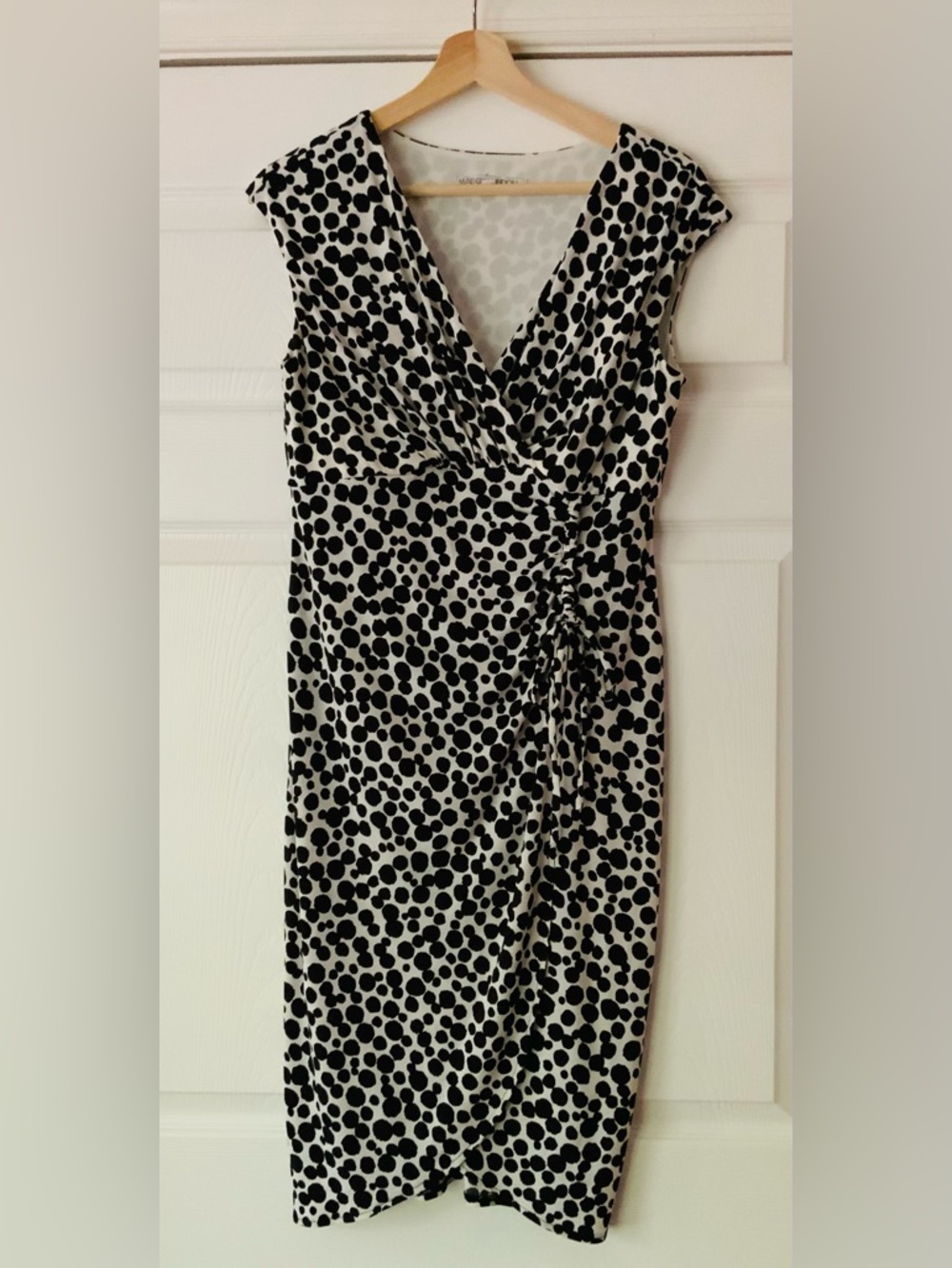 Maggy London Black and White Polka Dot Wrap Sheath Dress